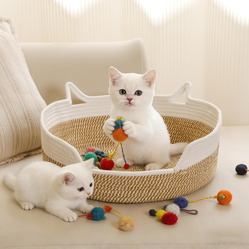 Cat Basket Cotton Rope Cat Toy Basket Instinct Baskets Handwoven Cats Bed