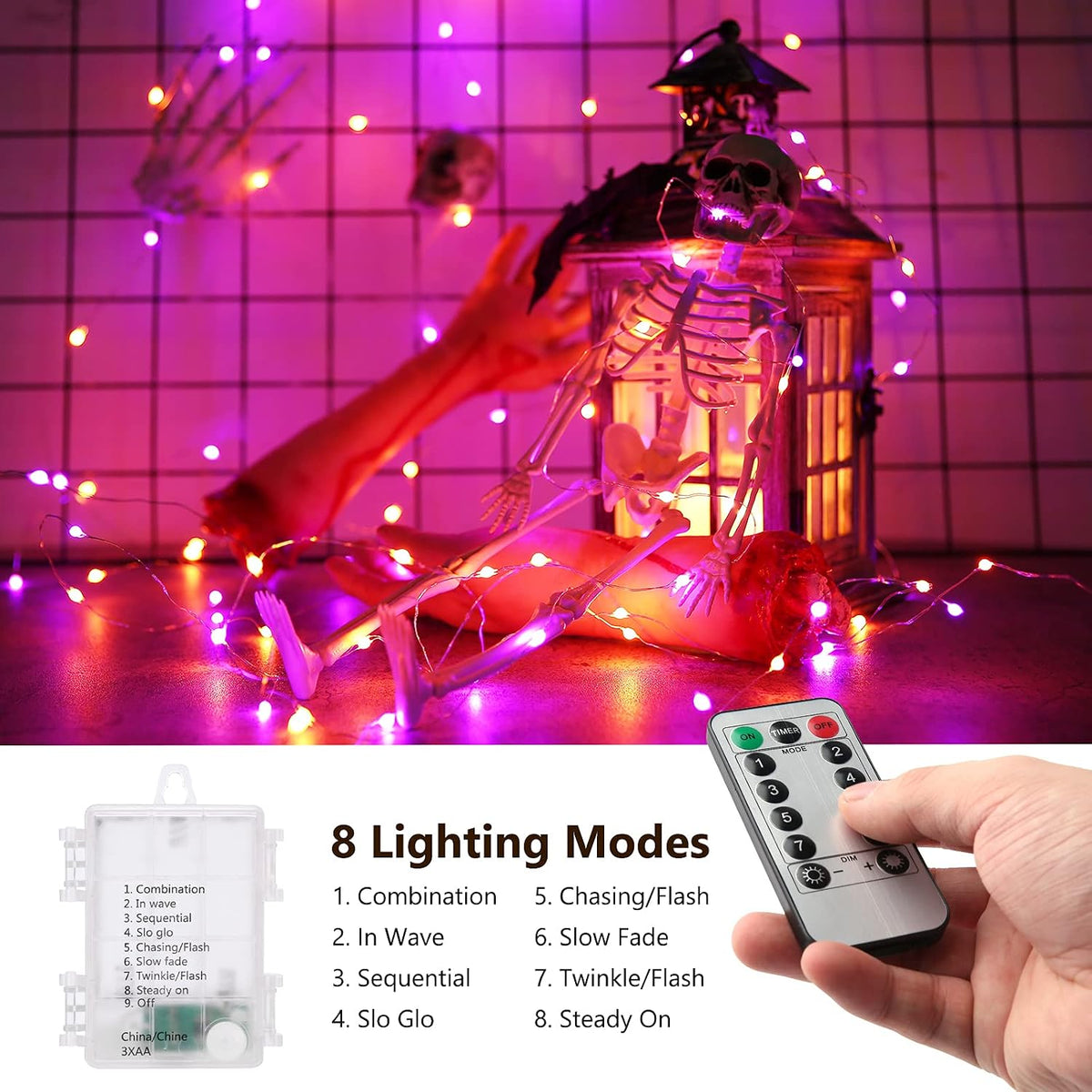 BrizLabs Purple & Orange Battery Halloween Lights Remote 17.48 ft 50 LED