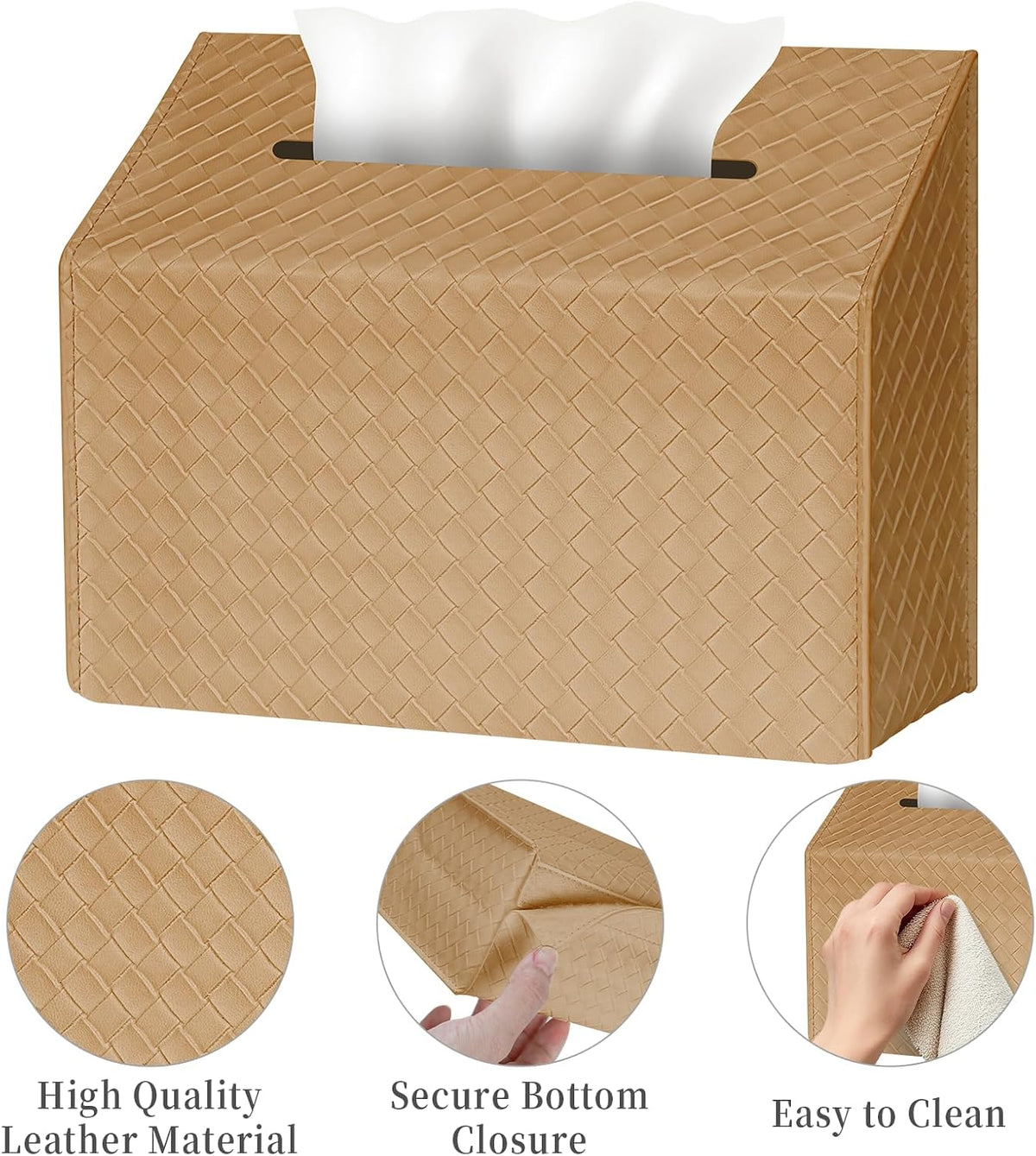 NiHome PU Leather Tissue Box Cover for Kleenex Hand Towels, Khaki