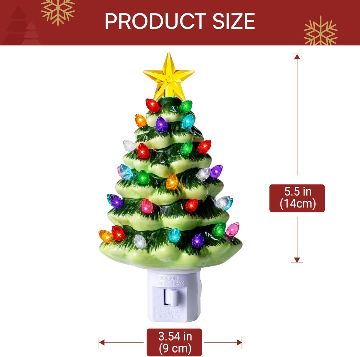 JOYIN 5.5" 2 Pcs Ceramic Xmas Tree Night Lights, Classic Christmas Decor Night Lights with 54 LEDs, Mini Tree Lights Plug in Christmas Decoration, Bedroom Living Room Hallway Holiday Indoor Decor