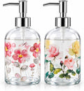 Topadorn 2 Pack 17oz Glass Soap Dispensers, Floral Refillable Pump Bottles
