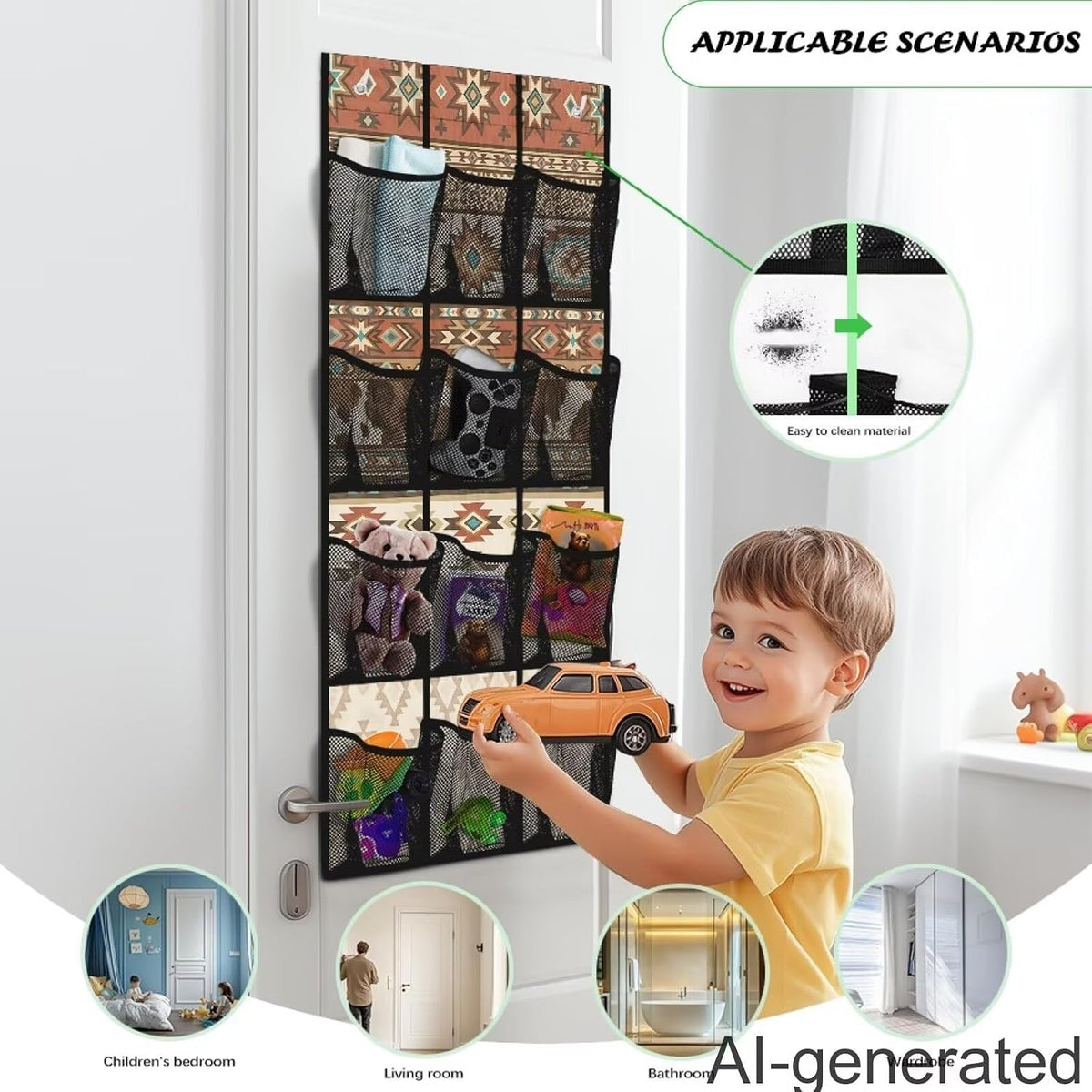 Aztec Tribal Pattern Hanging Shoe Organizer,Shoe Organizer Door Hanger with 12 Mesh Large Pockets,Behind Door Shoes Hang Holder Rack