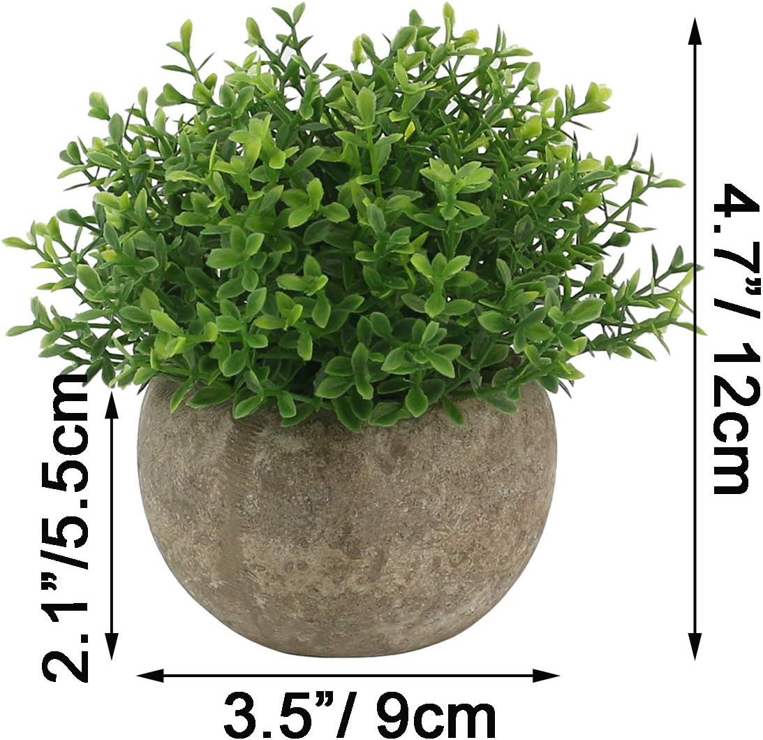 Ogrmar Mini Plastic Faux Plants in Pot/Small Topiary Shrubs Green Leaf