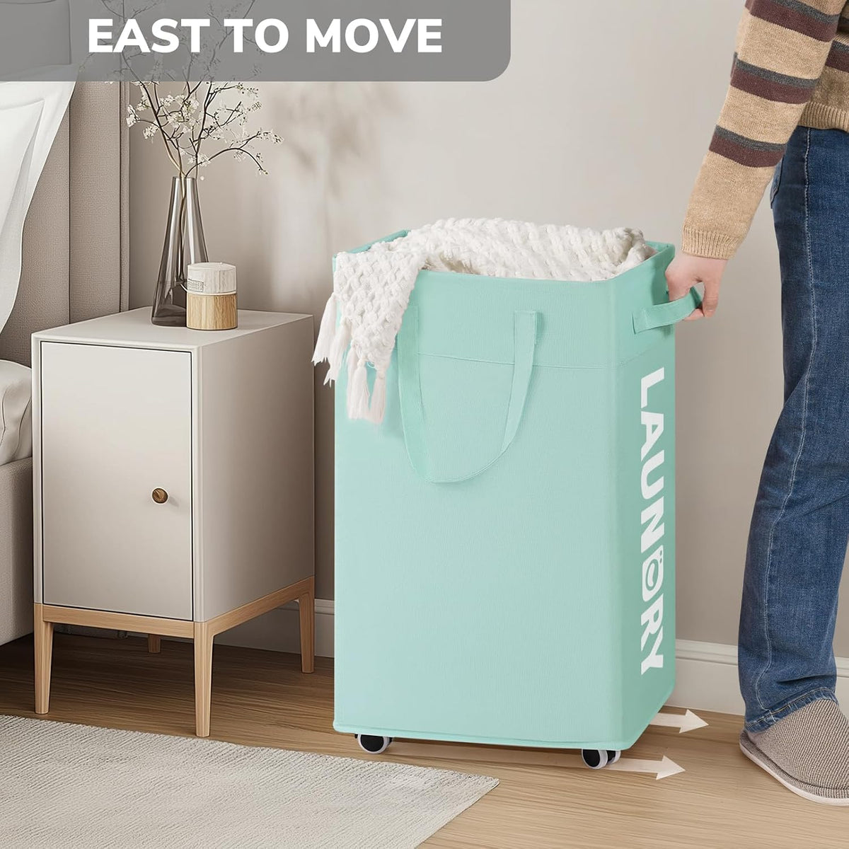Goodpick 75L Rolling Laundry Basket with Removable Wash Bag for Living Room