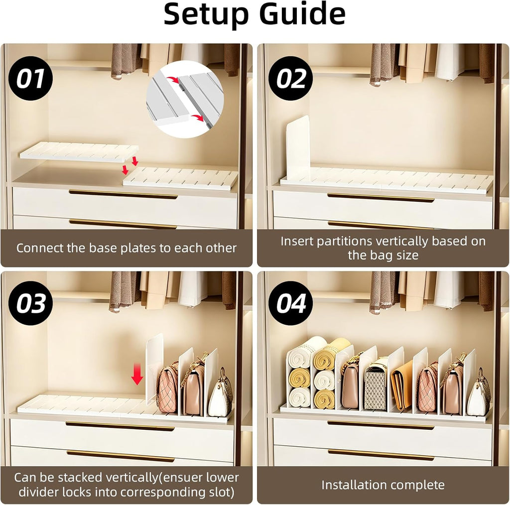 Stackable Purse Organizer for Closet Acrylic Shelf Divider, 2 Pack