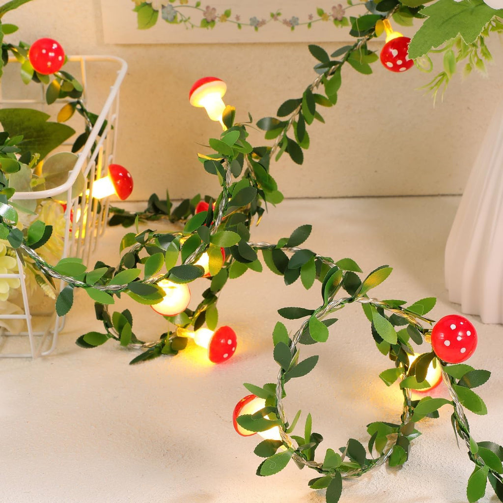 Ciieeo Mushroom String Lights Indoor 118.11 in 20 Led Fairy String Light Mushroom Garland for Bedroom Patio Garden Yard Home Party Seasonal Decor