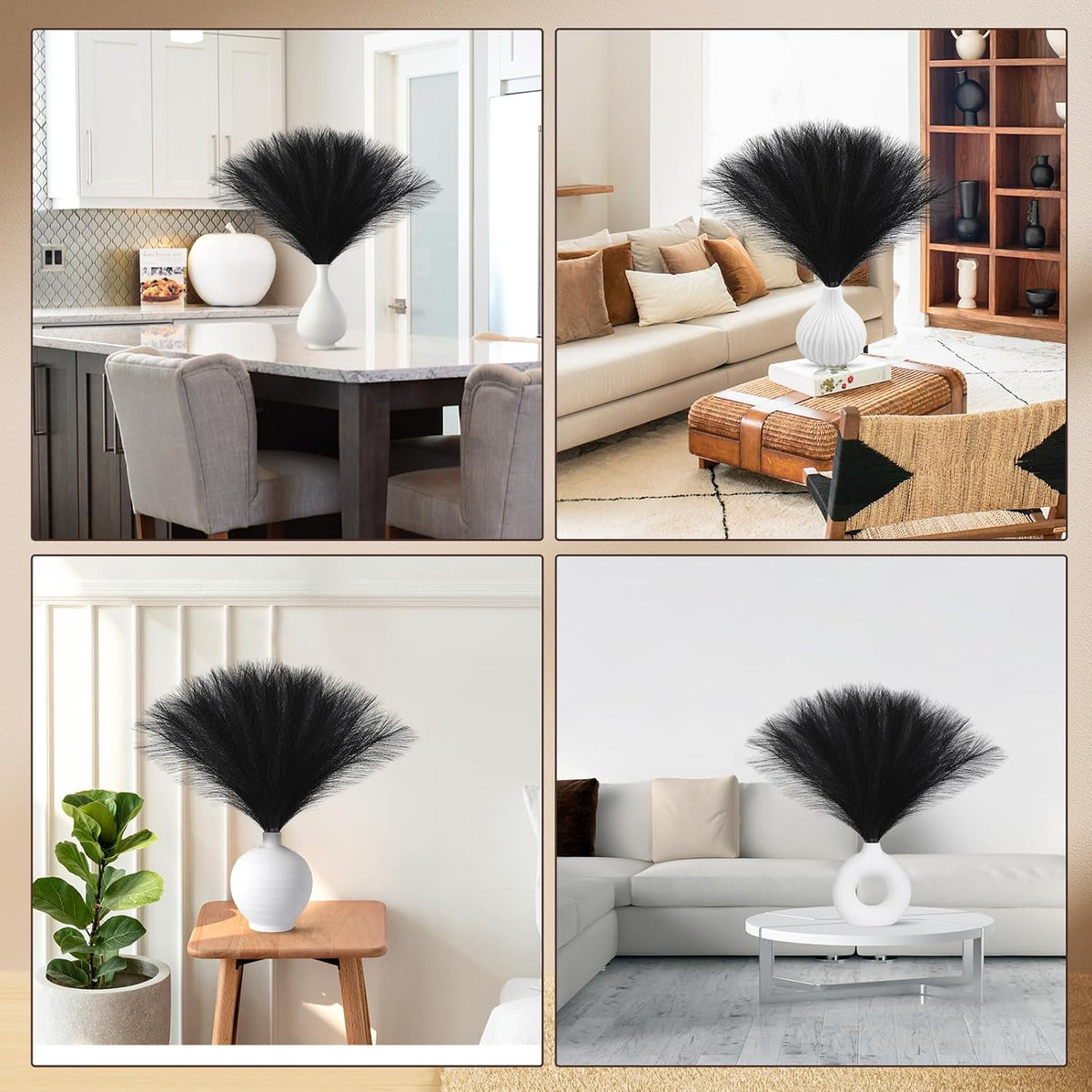 Ureymx Faux Pampas Grass Decor 17.7 Inch 6pcs, Artificial Pampas Grass Fluffy Home Decor, Short Vase Room Decor pompous Grass Flower Arrangement for Boho Home Wedding Decoration (Black)