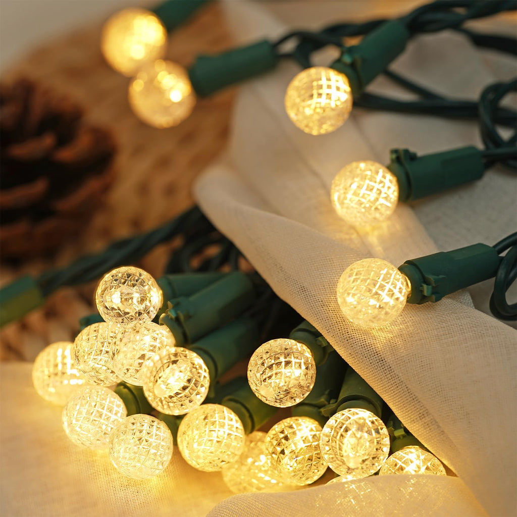 BOHON Christmas Lights Outdoor Faceted G15 50 LED 17ft Plug in Warm White