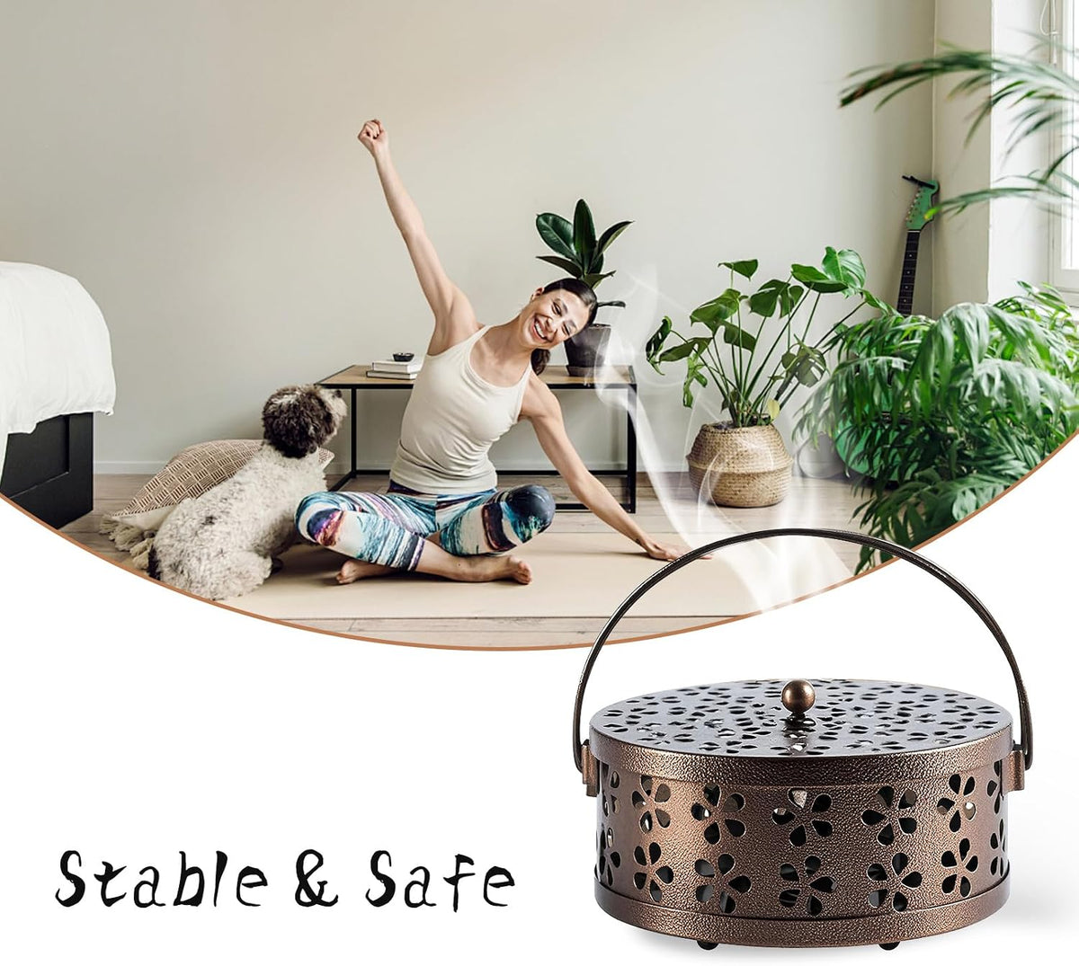 （2Pack,Bronze） Retro Portable Iron Mosquito Coil Holder with Handle Round Fireproof Incense Holder for Home Office.