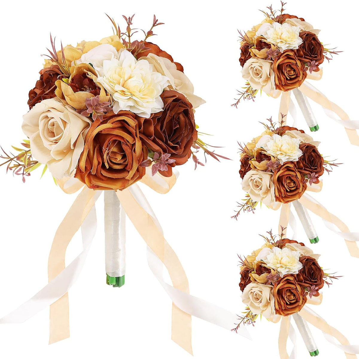 Set of 6 Bridesmaid Bouquets for Wedding - Artificial Bouquets for Bridesmaids Flowers Silk Floral Ceremony Anniversary Centerpieces Decorations - Wildflower，9 Inch