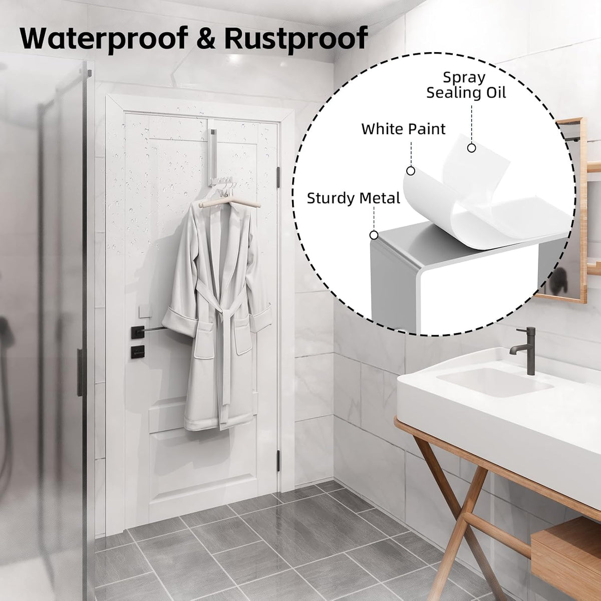 Over the Door Hook, Door Hooks for Hanging Towels, Bags,Coats,Umbrellas, Mirrors, Over Door Dual-Hook, Suitable for Bathrooms, Bedrooms, Laundry Rooms, Kitchens, Storage Rooms (White-4-BK)