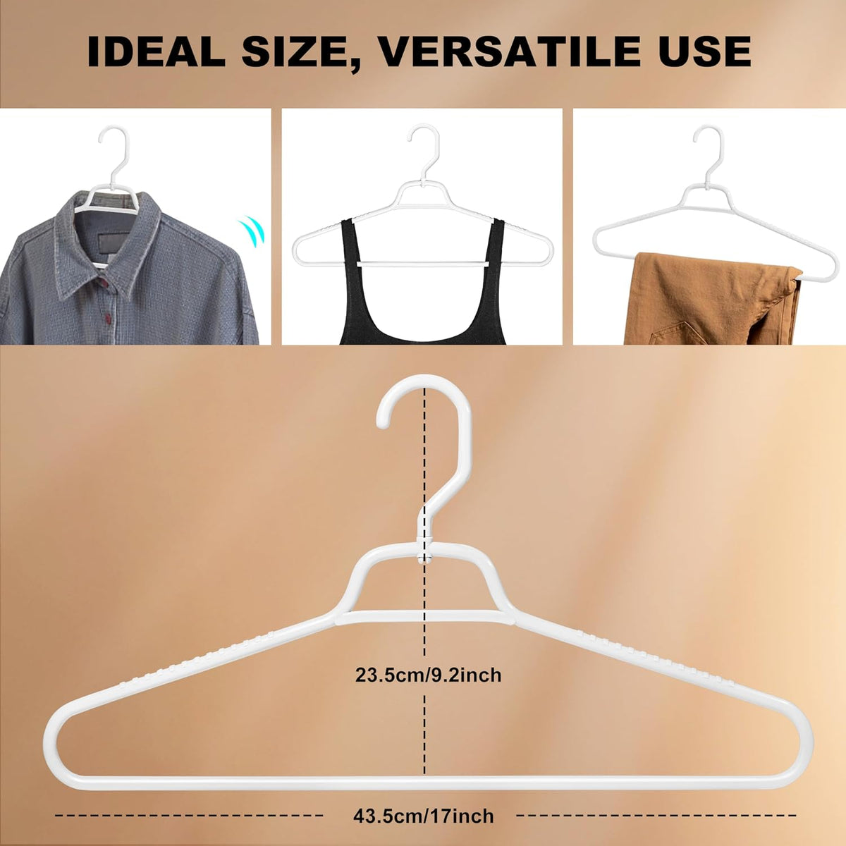 Quality Hangers Heavy Duty White Plastic Hangers 40-Pack with Swivel Hook | 7mm Thick Non Slip Coat Hangers with Accessory Bar | Ideal Clothes Hangers Plastic for Everyday Use | 17 Inches (40, White)