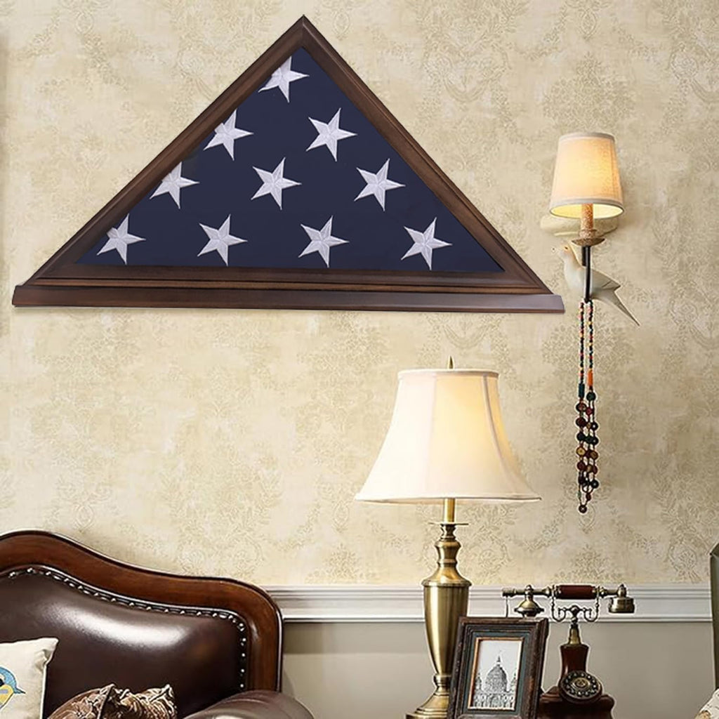 Flag Display Case for 5'x9.5' Burial Flag, Solid Wood, Walnut Color