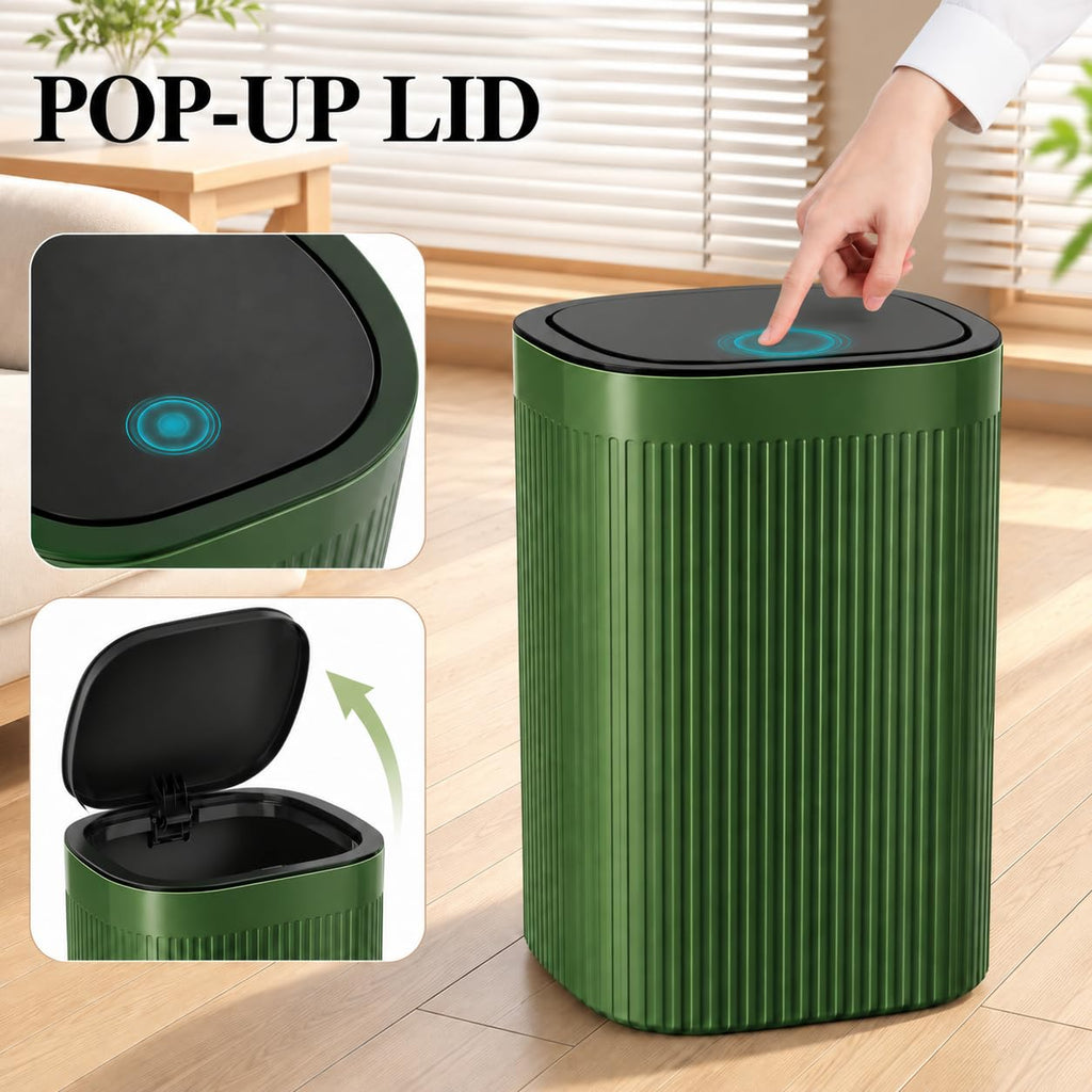 Small Bathroom Trash Can with Lid Plastic Garbage Can 2.1 Gallon Green