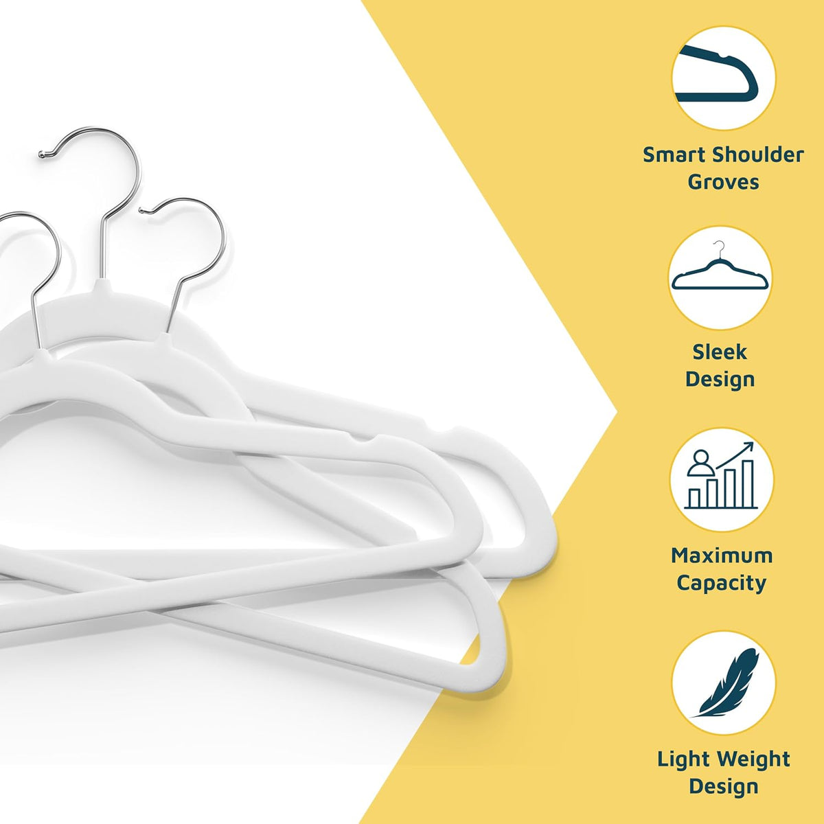 Lifemaster Velvet Clothes Hanger – with 360 Degree Swivel Hook and Non-Slip Shoulder Notch, Holds Up to 10 lbs, Heavy Duty Hanger Set, for Organizing Suit, Dress, Coat, and Clothes, Pack of 20, White