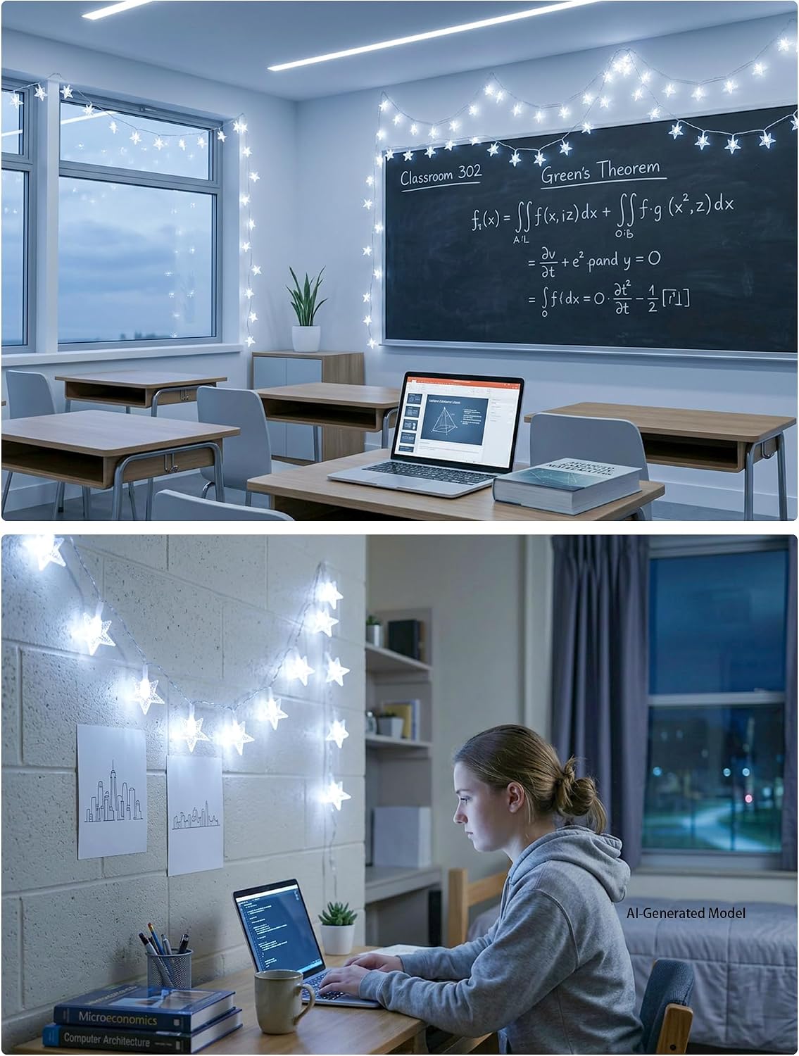 19FT 50 LED White Star String Lights, Battery & USB Powered