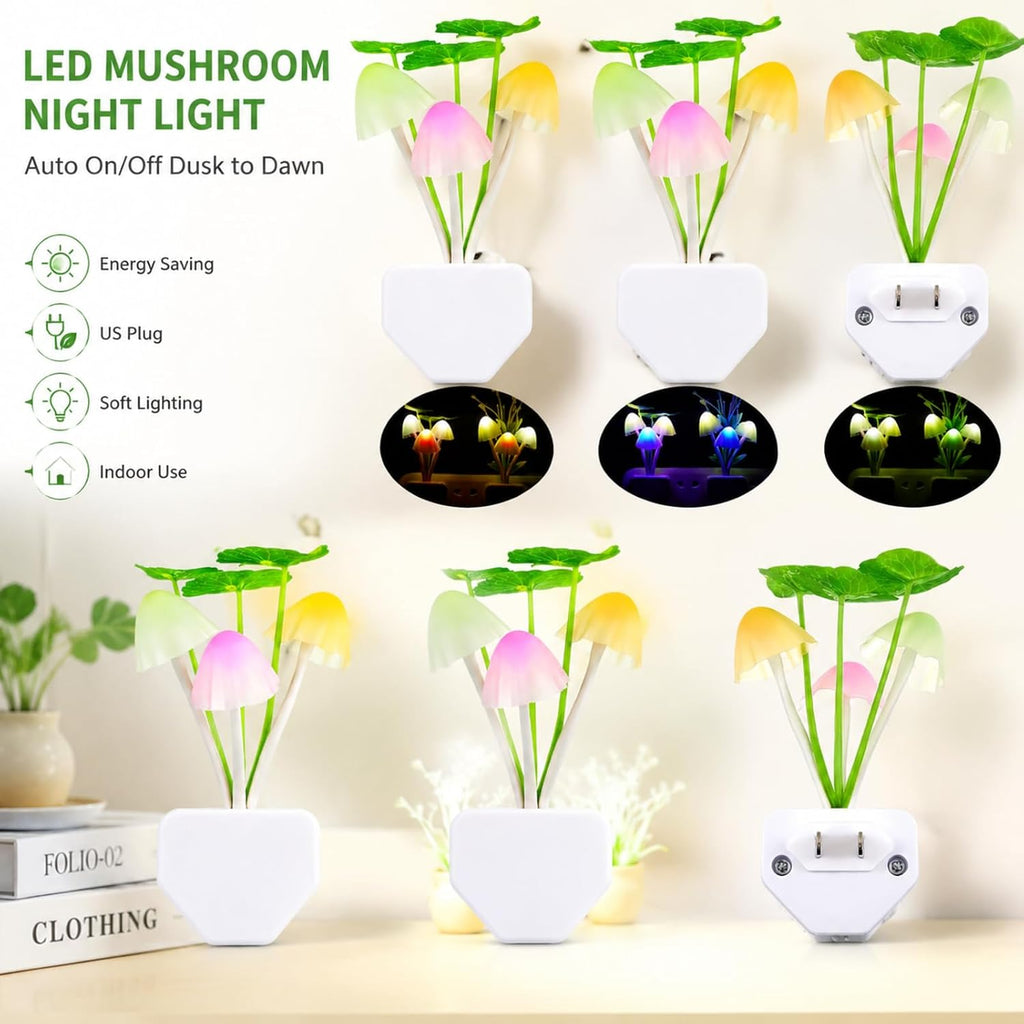 Mudder 6 Pack Plug in LED Mushroom Night Light, Water Plants, Lotus Leaves
