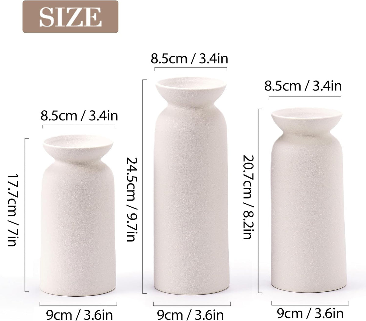 White Ceramic Vase Set of 3 Small Flower Vases for Decor Modern Boho Farmhouse Style Decorative Vases Dried Flowers