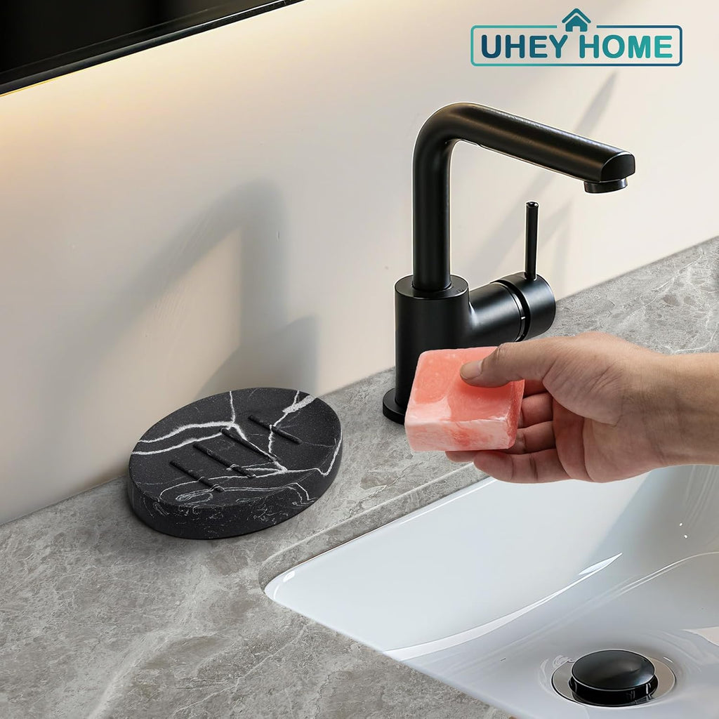 Resin Marble Look Soap Dish 2 Pack Black Bar Soap Holder for Bathroom Shower Soap Tray for Kitchen Sink