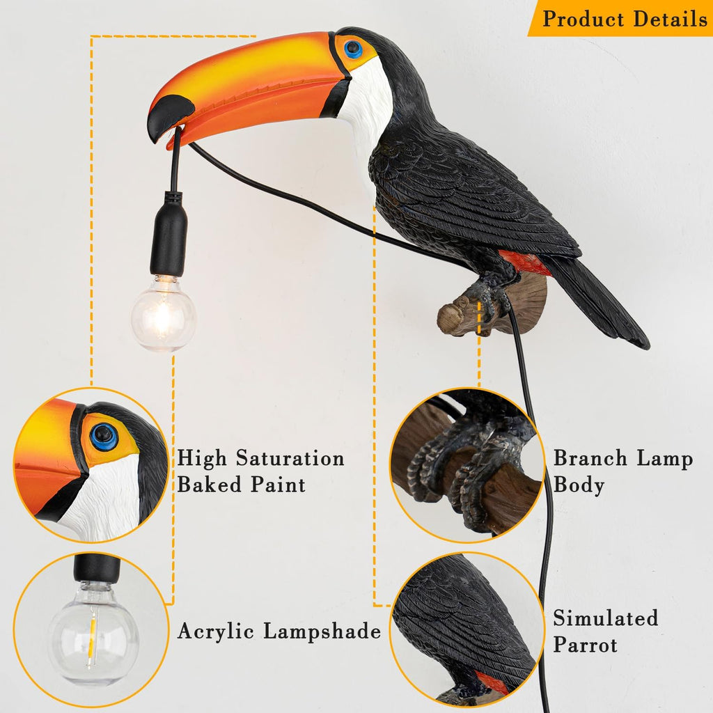 NorDiem Right Toucan Plug-in Wall Sconce,Resin Bird E12 Bulb,Boho Decor