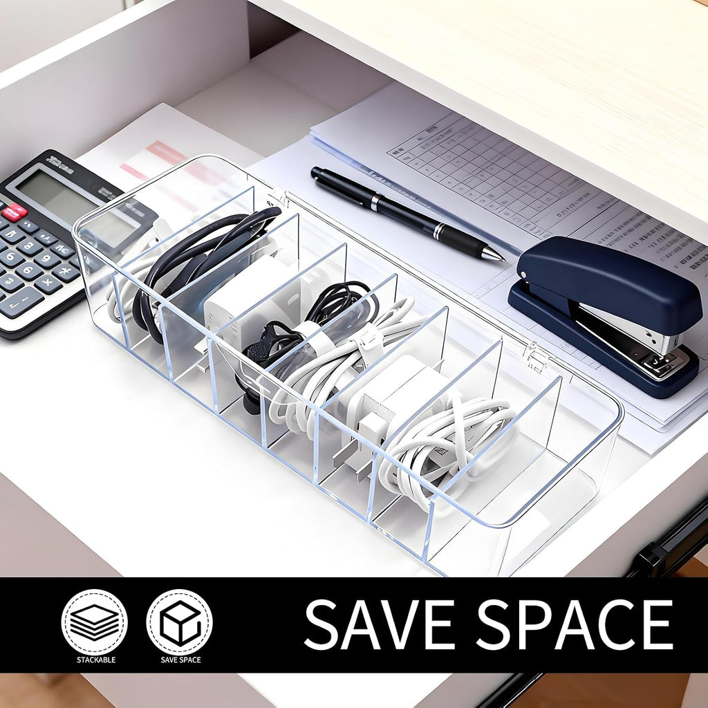 Cheardia 4 Pcs Cable Storage Organizer, Cord Organizer Box with 30 Wire Tie