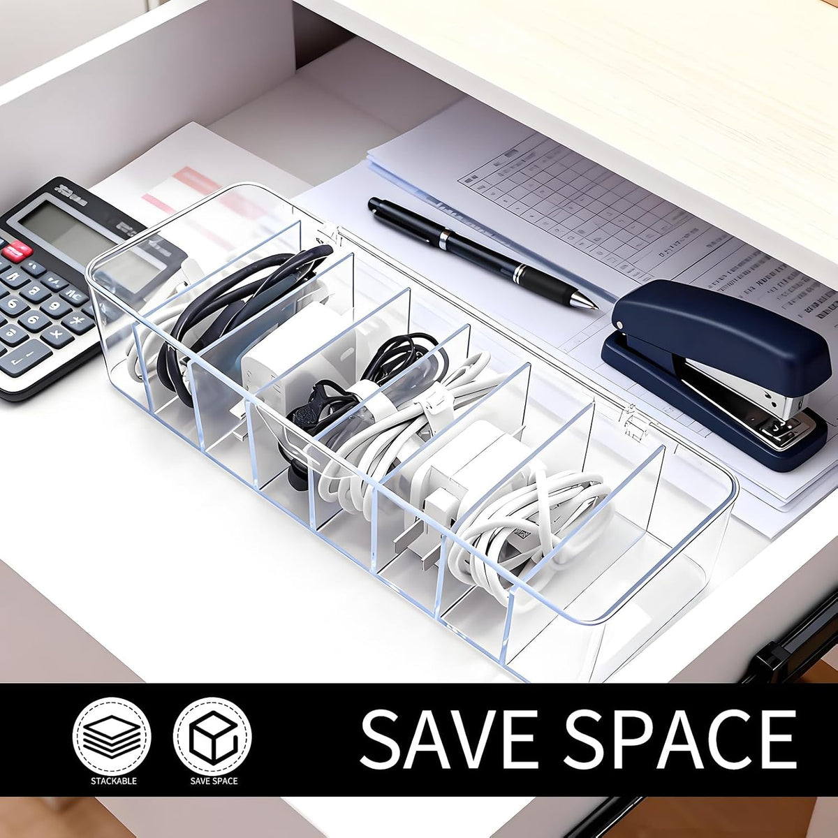 Cheardia 4 Pcs Cable Storage Organizer, Cord Organizer Box with 30 Wire Tie