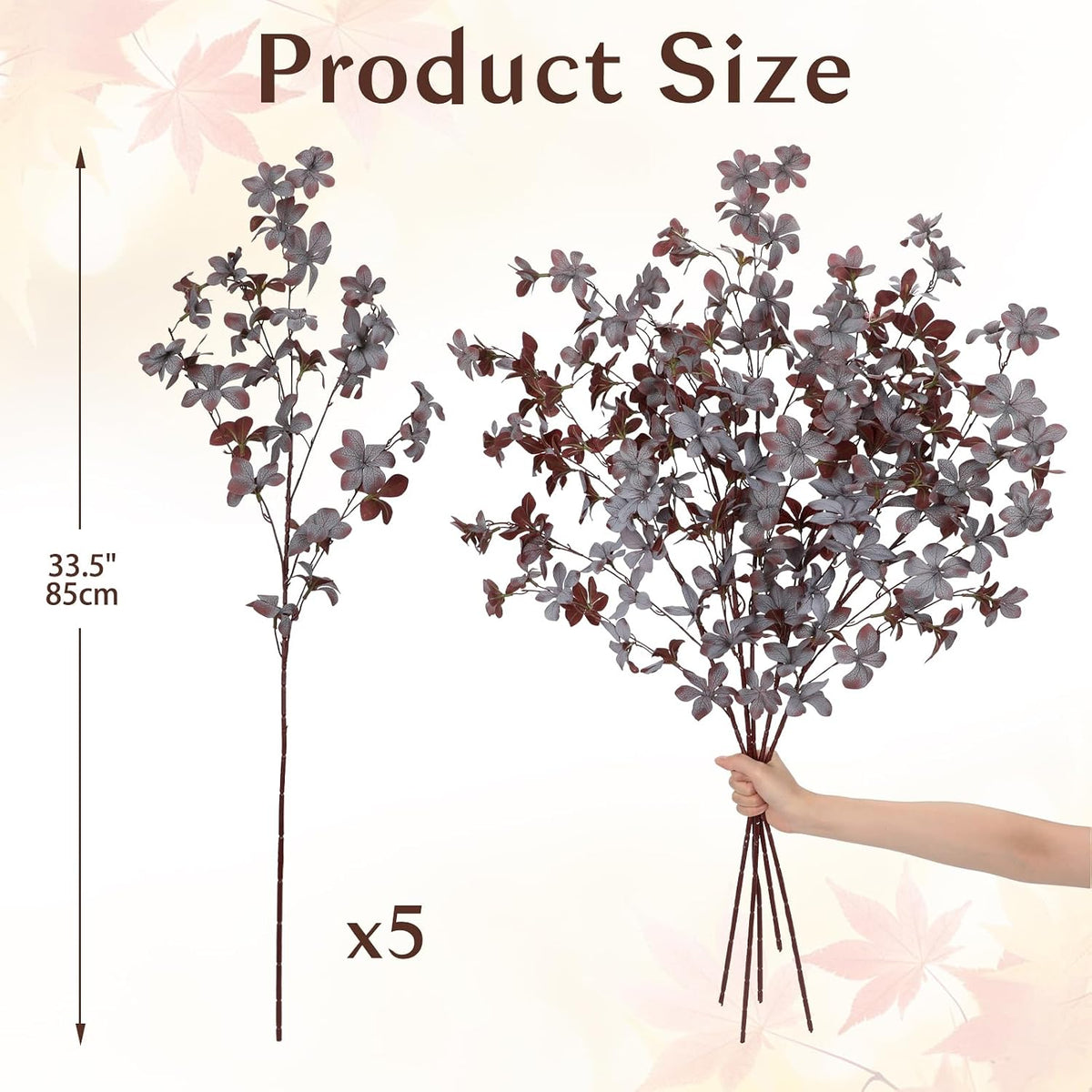 33.5" Dusty Purple Artificial Fall Leaves Stems for Table Centerpieces, 5Pcs Faux Fall Stems and Branches for Vase Filler, Falls Greenery Stems for Farmhouse Autumn Harvest Thanksgiving Decor