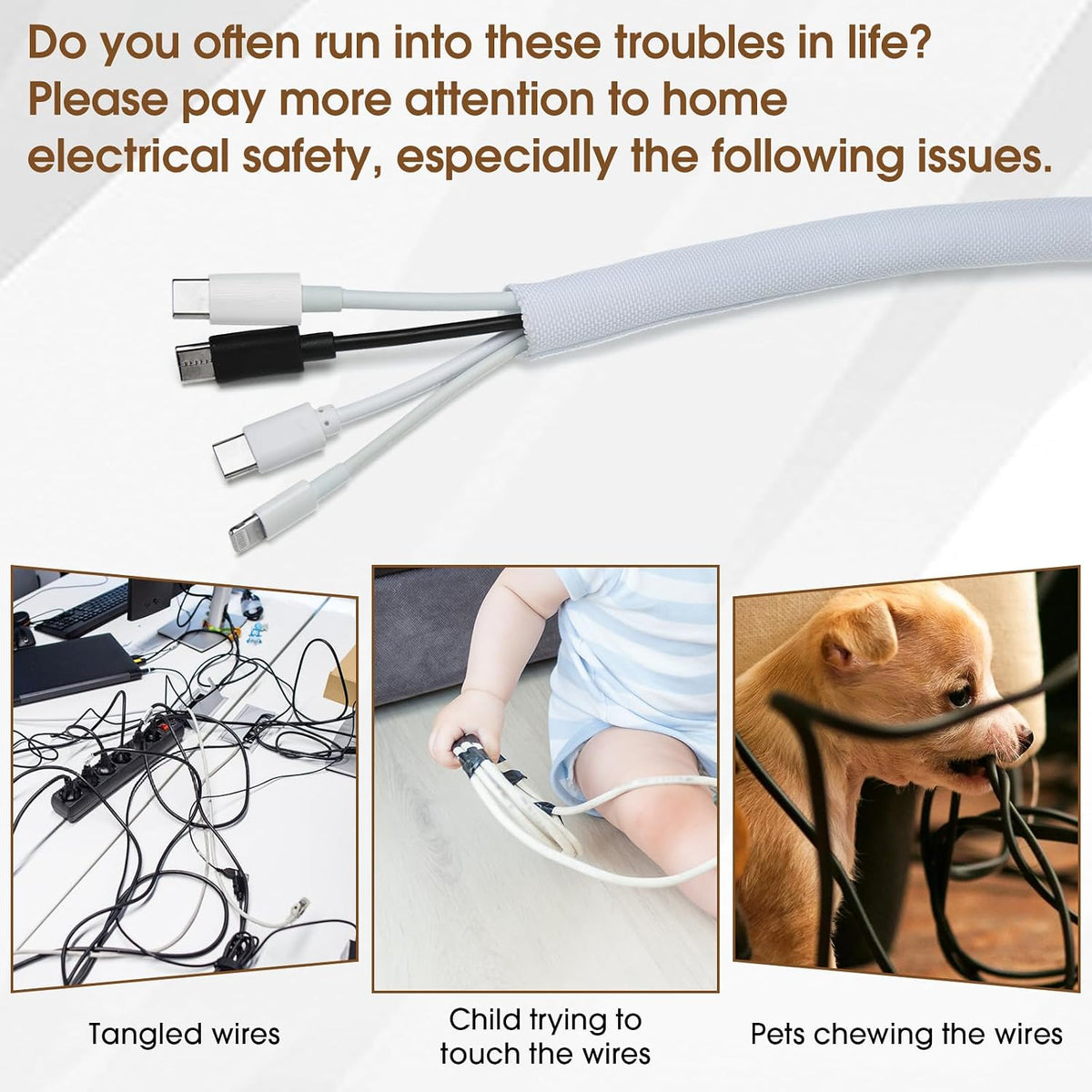 Cord Protector for Pets, Wire Protector 10FT-1/2 inch-White