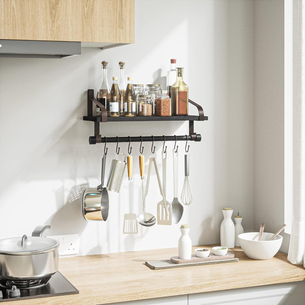 Love-KANKEI 17.3" Floating Wall Shelf Wood/Bracket,Coffee Bar,Black/Brown