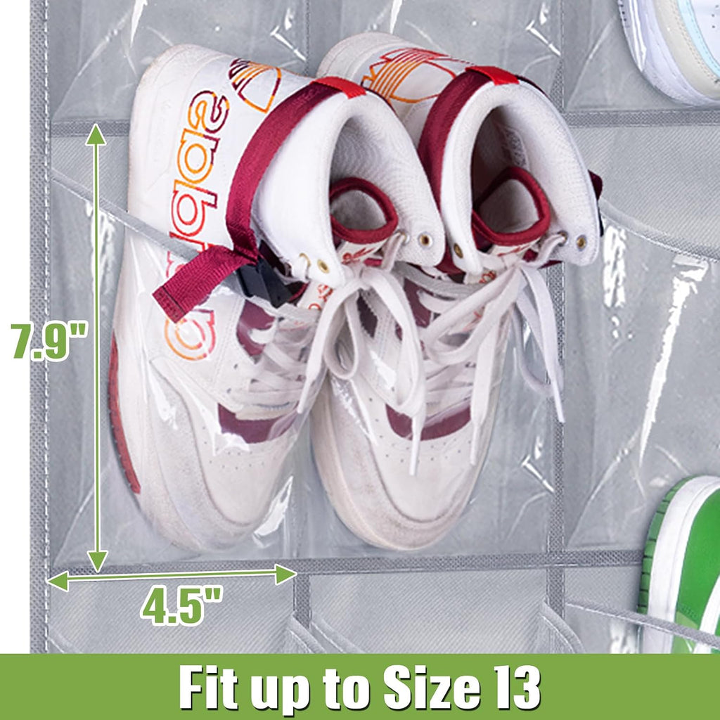 MISSLO 35 Clear Large Pockets Over The Door Shoe Organizer Sturdy Oxford Fabric Hanging Shoe Rack Closet Shoe Holder Hanger, Grey