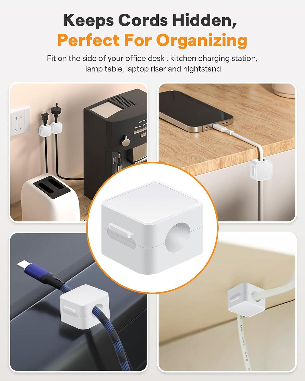 6 Pack Magnetic Cable Clips+2 Sheets (20 Lables) Cute Self-Adhesive Sticker Lables, 11.5mm Ultra Slim Smooth Adjustable Cord Holder, Under Desk Cable Management for Home/Office/Kitchen/Nightstand