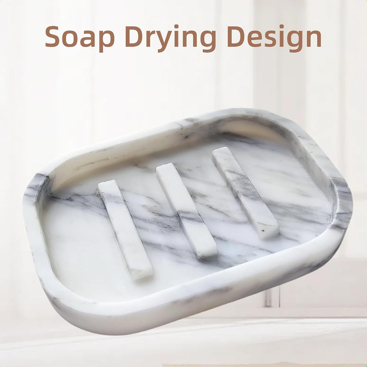 Natural Marble Soap Dish for Bathroom Shower Sink，Stone Soap Holder with Drying