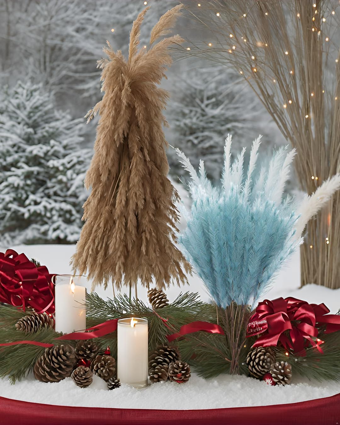UiiziC Faux Pampas Grass 8 PCS 30"/76cm Dried Fluffy Artificial Flowers Ascendant Grass for Vase Fillers Wedding Party Bouquets Home Hotel Centerpieces Decor (Dusty Blue)