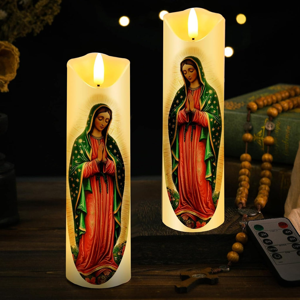Baquler 2 Pcs Religious Flameless LED Prayer Candle, Our Lady of Guadalupe