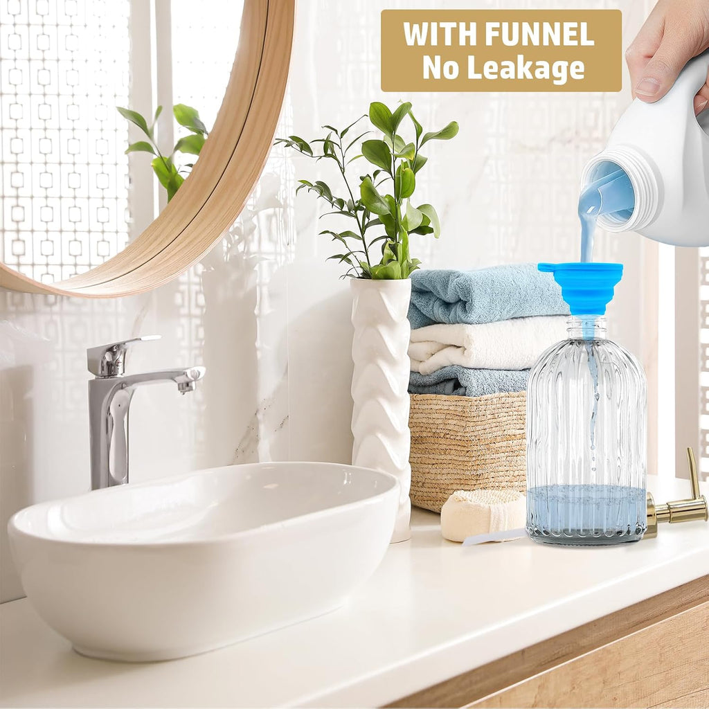 14Oz Clear Glass Soap Dispenser with Plastic Pump, for Kitchen, Bathroom