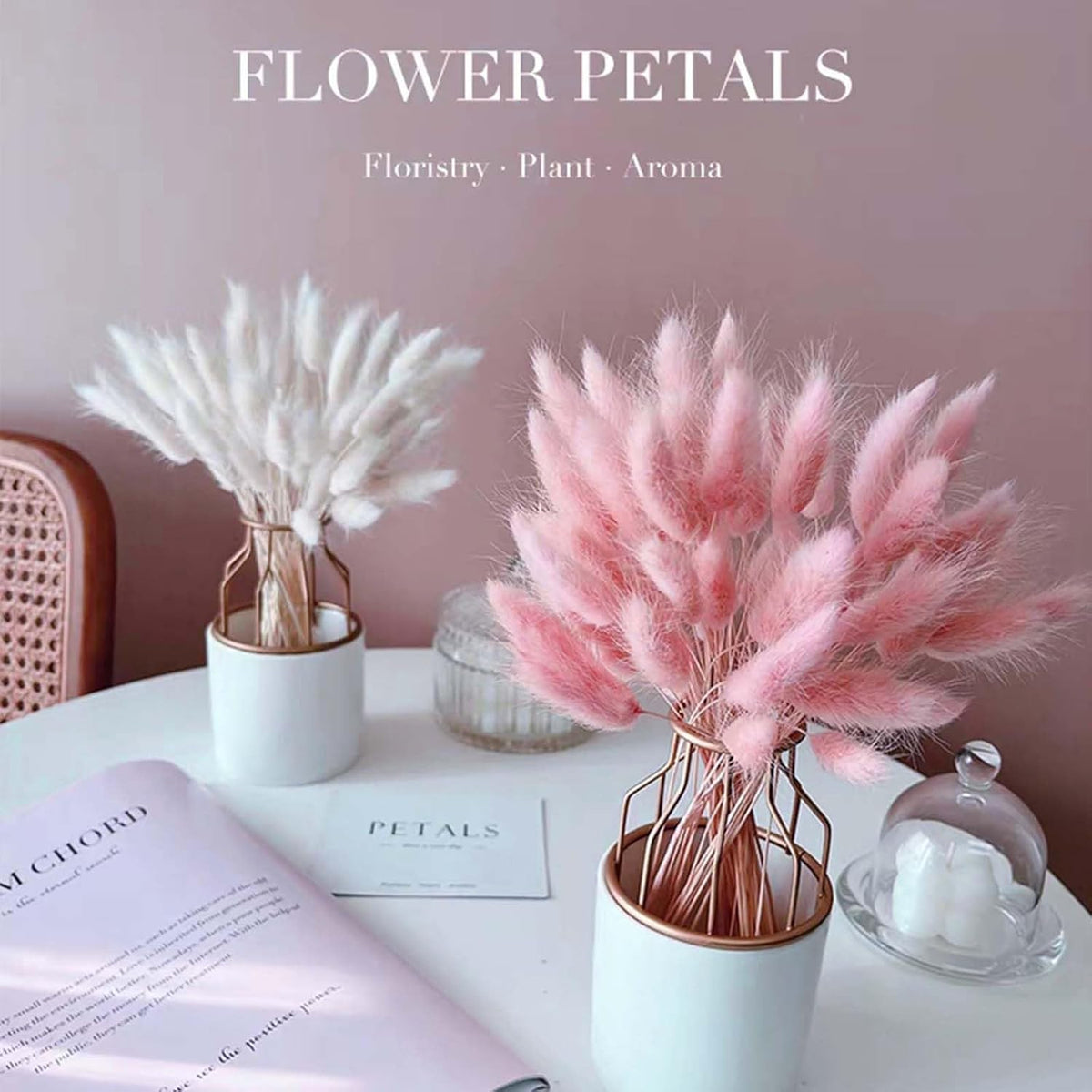 120pcs Bunny Tail Pampas Grass Dried Flowers for Vase Boho Flowers Dried Babys Breath Wedding Decor Dry Flowers for Vase (White 60PCS+Pink 60PCS)