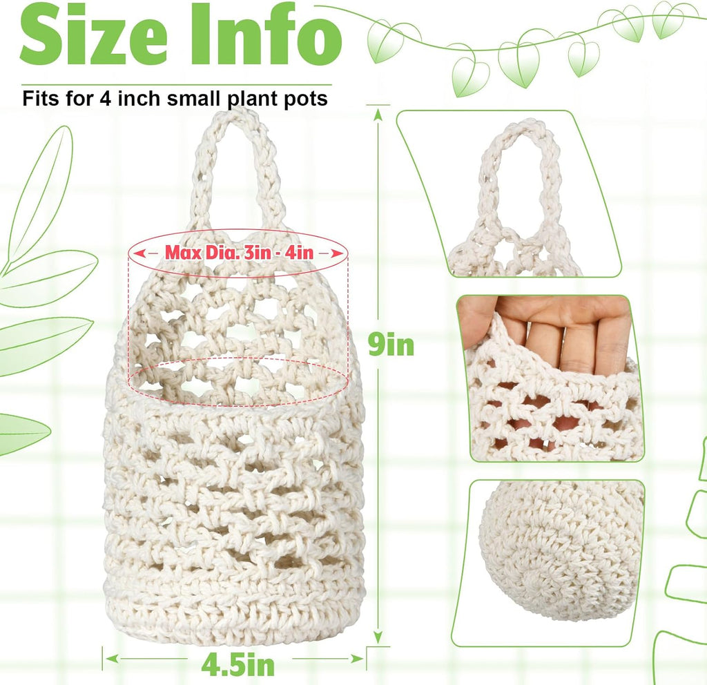 2 Pcs Macrame Planter Basket Wall Hanging Pot Holder for Indoor Plants 4 Inch Pots Decorative Succulents Display Plant Hanger Net Bag for Home Garden, White