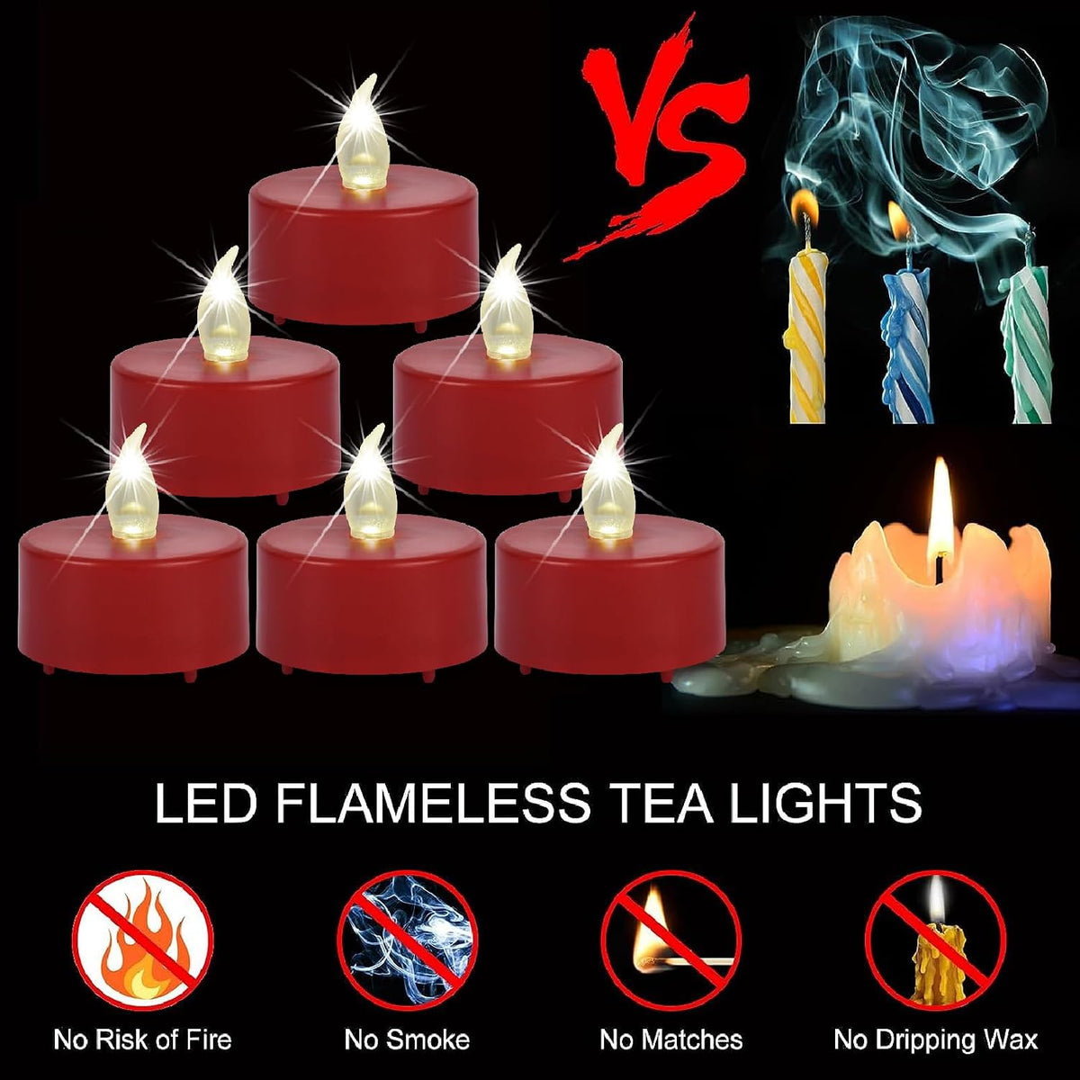 Flameless LED Tea Lights Candles 100 Pack Battery Operated Red