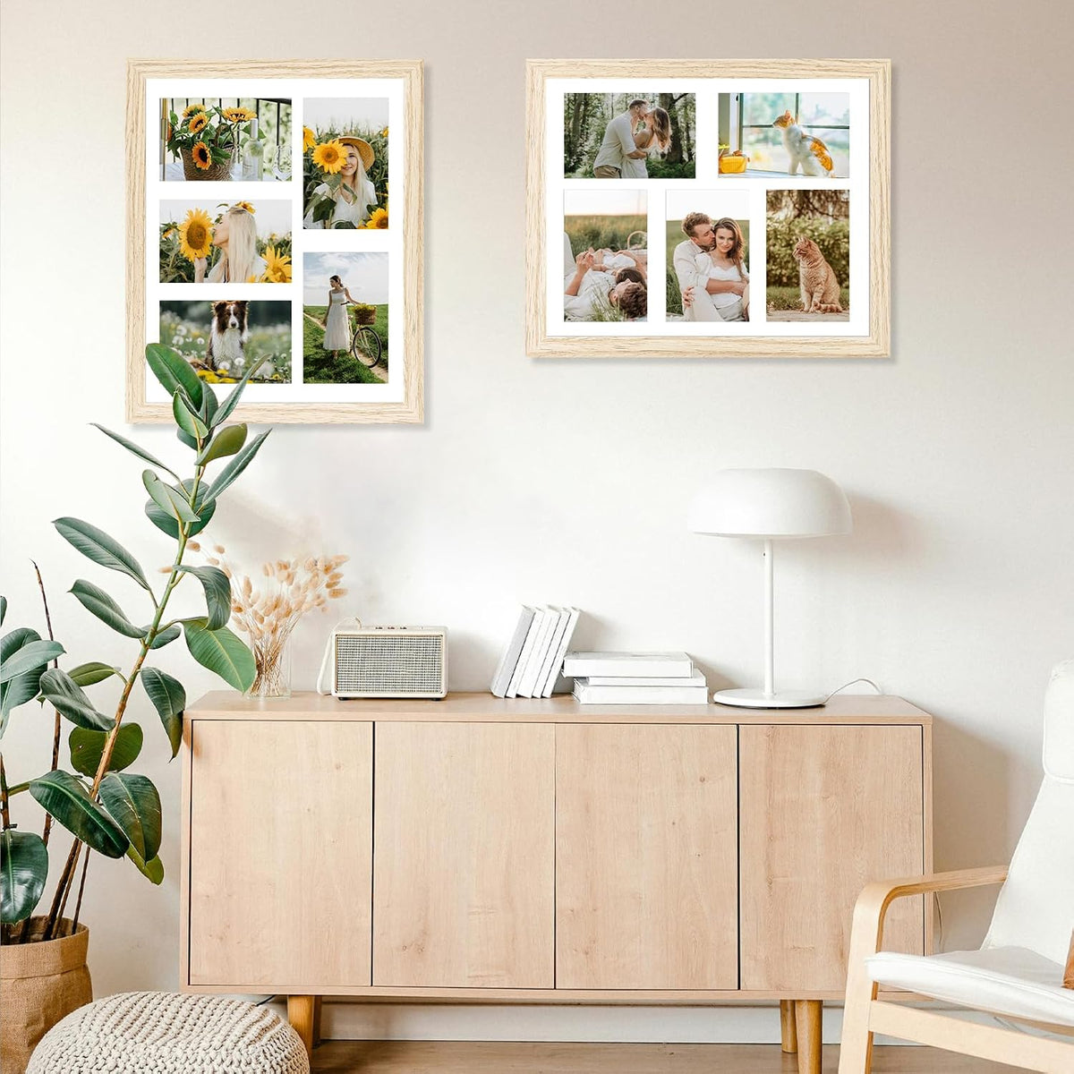 JCJMY 11x14 Picture Frame, 4x6 Collage Picture Frame, Display 5 Pcs 4x6 Photos or 11x14 Picture, Five Opening 4x6 Collage Frame for Wall Hanging, Lightweight 4 x 6 Multi Pictures Frame, Natural