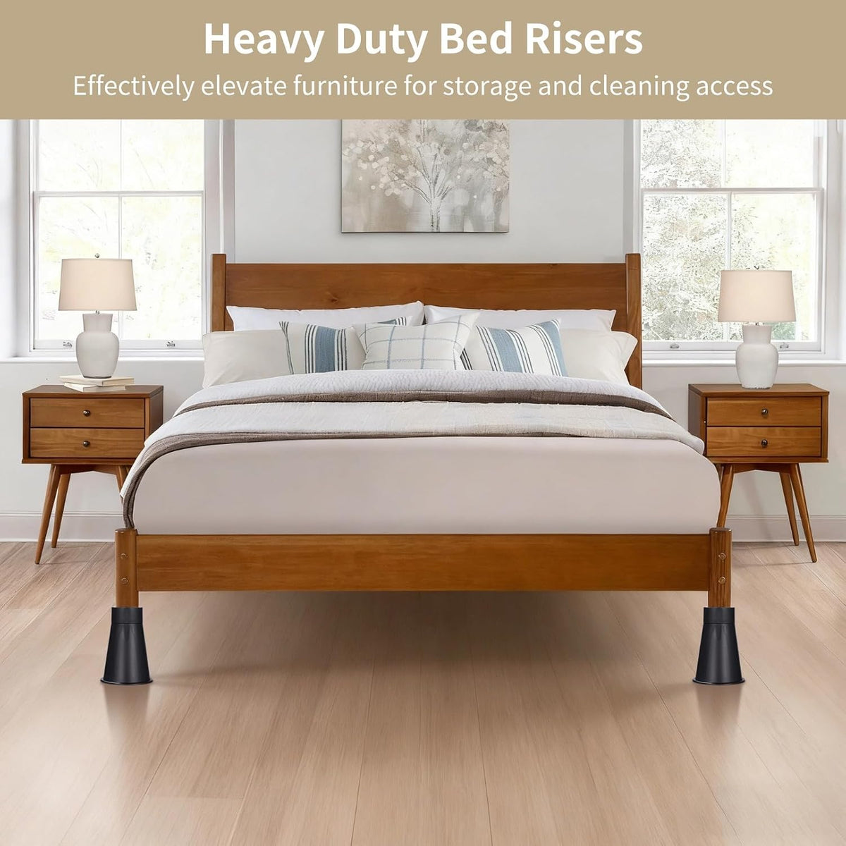 OMISTAR 4 Pcs Bed Risers, Adjustable Furniture Risers with Rubber Bottom, 6/7.8/9.6/11.4 in Height Options, Stackable Design, Heavy Duty Bed Risers for Sofas, Tables, and Furniture