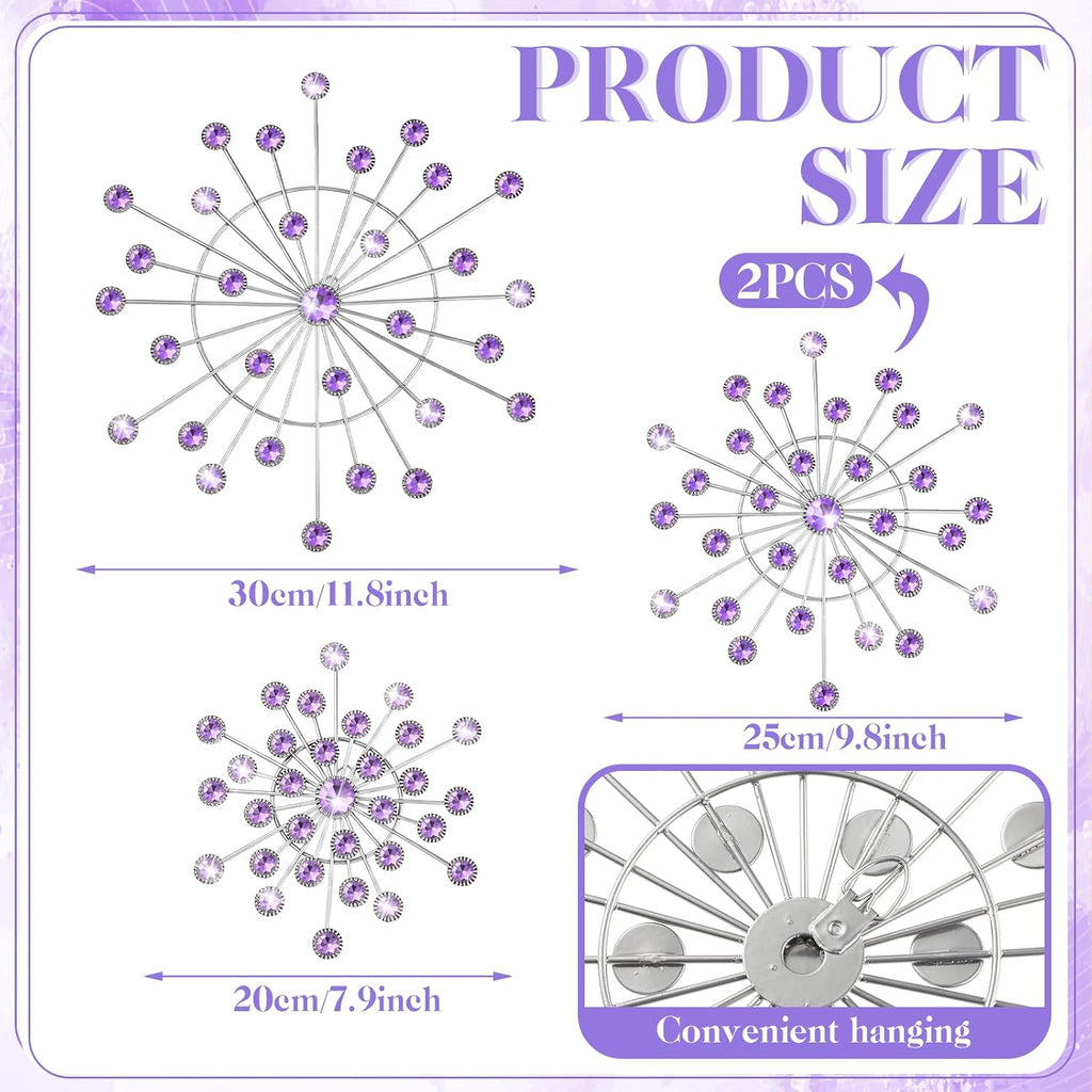 Blulu 4 Pcs Purple Wall Art Metal Starburst Decor Lavender Wall Decor
