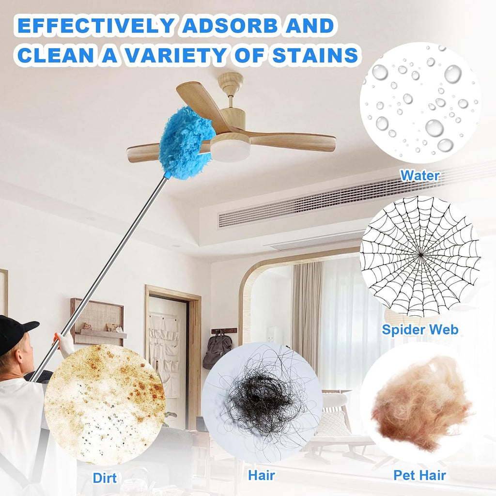 2PCS Ceiling Fan Cleaner Duster, Adjustable Microfiber Duster, Blue