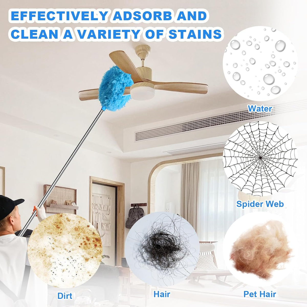 2PCS Ceiling Fan Cleaner Duster, Adjustable Microfiber Duster, Blue