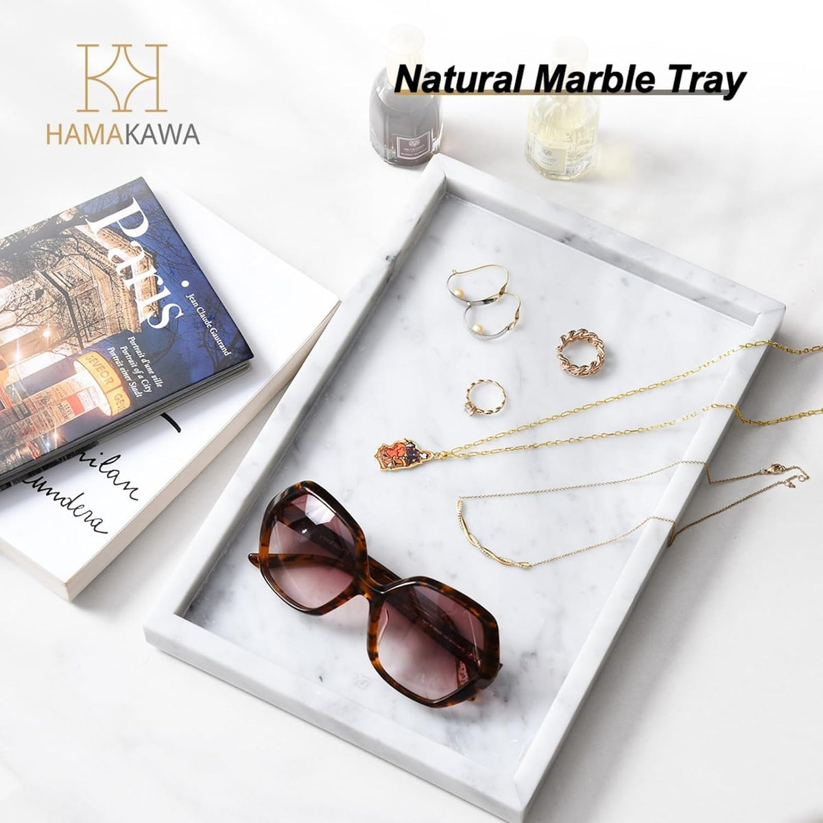 Italian White Marble Vanity Tray，Real Natural Bathroom Tray