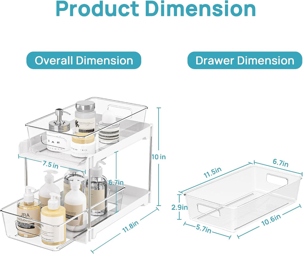 Vtopmart 2 Pack Pull Out Bathroom Under Sink Organizer (S-Standard, White)