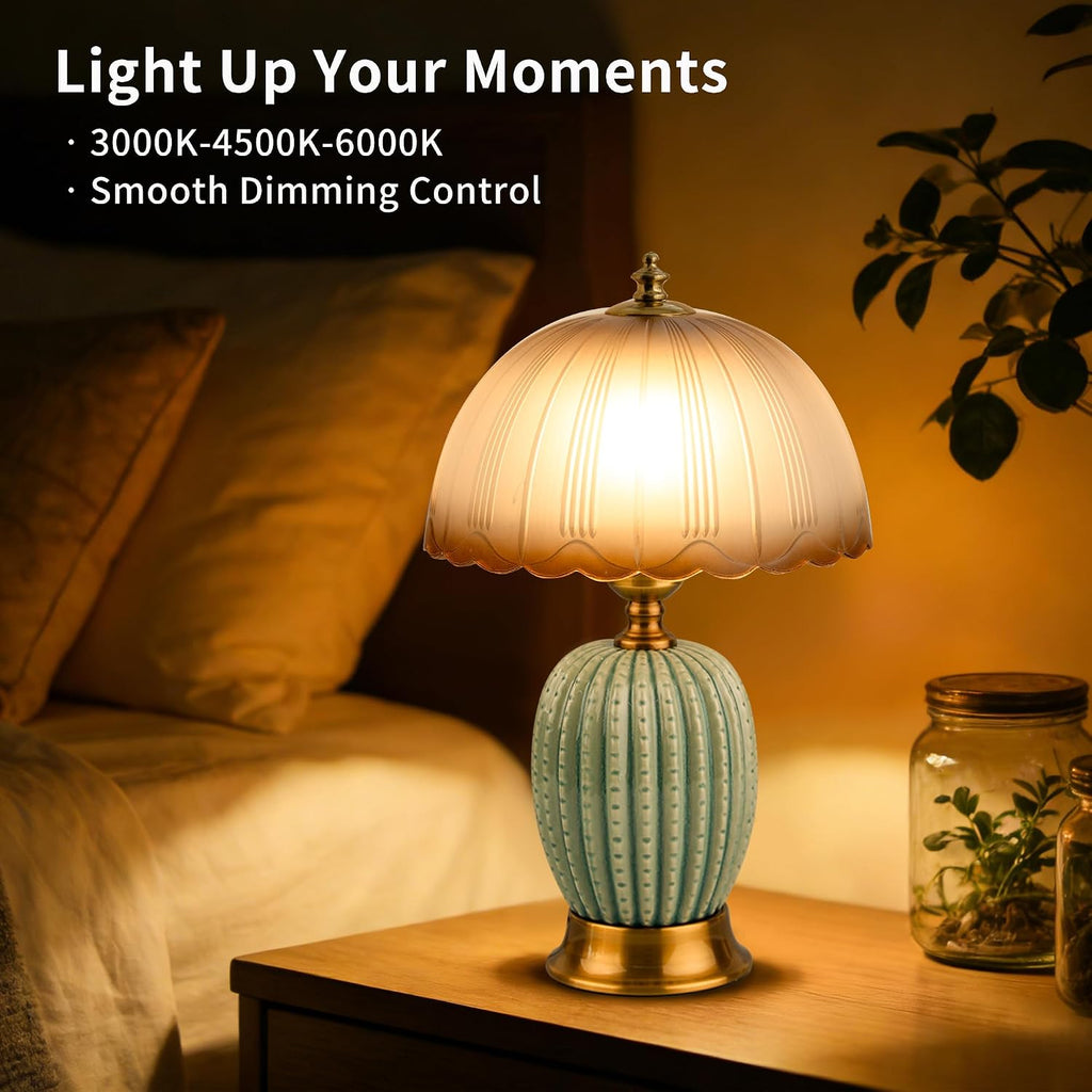 Vintage Green Ceramic Cactus Small Table Lamp for Bedroom