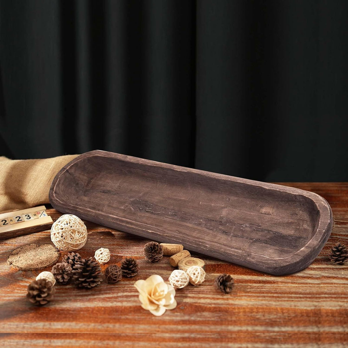 Decorative Wooden Dough Bowls, Long Natural Root Hand Carved Bowl Large Bread Shaped Wooden Tray, Rustic Centerpiece Dining Room Table Centerpiece Potpourri Decor Display Bowl 23"x6"x2"