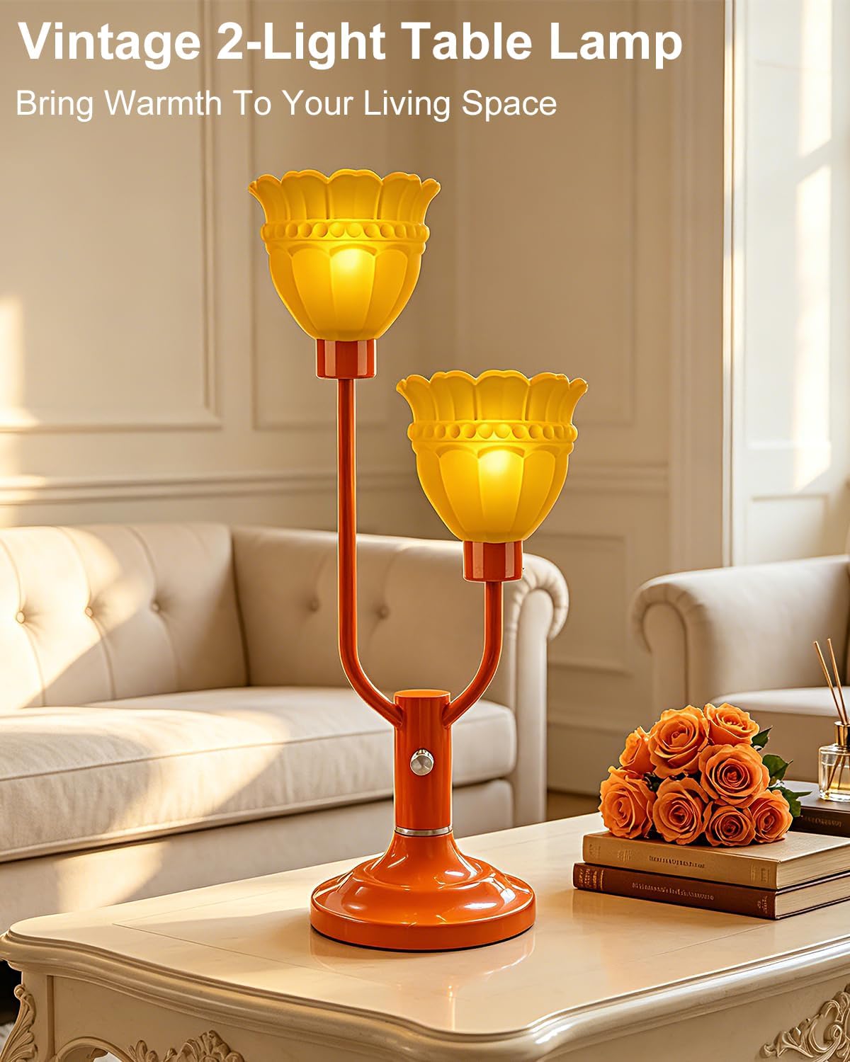 Lightdot Mid Century Modern Orange Table Lamp Dimmable Vintage Lamp Gift