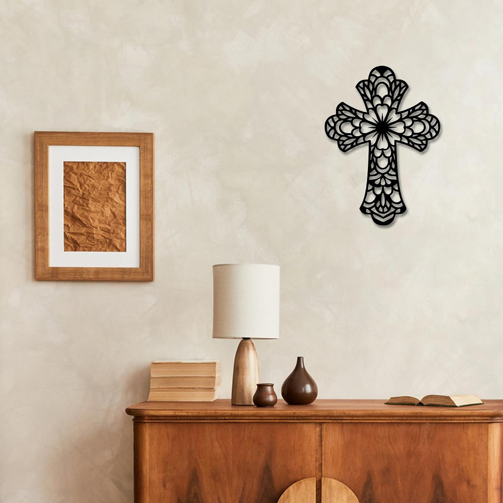 Rajukit Geometry Christian Metal Cross Wall Art for Home