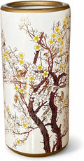 Ceramic Umbrella Stand for Entryway, Decorative Indoor Umbrella Holder with Gold Rim, Floor Vase Cane & Walking Stick Holder for Foyer Hallway Home Decor(Plum Blossom)